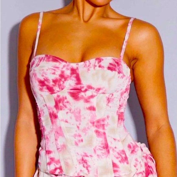 NWOT | Fuchsia Tie Dye Print Structured Corset Top - Picture 2 of 7